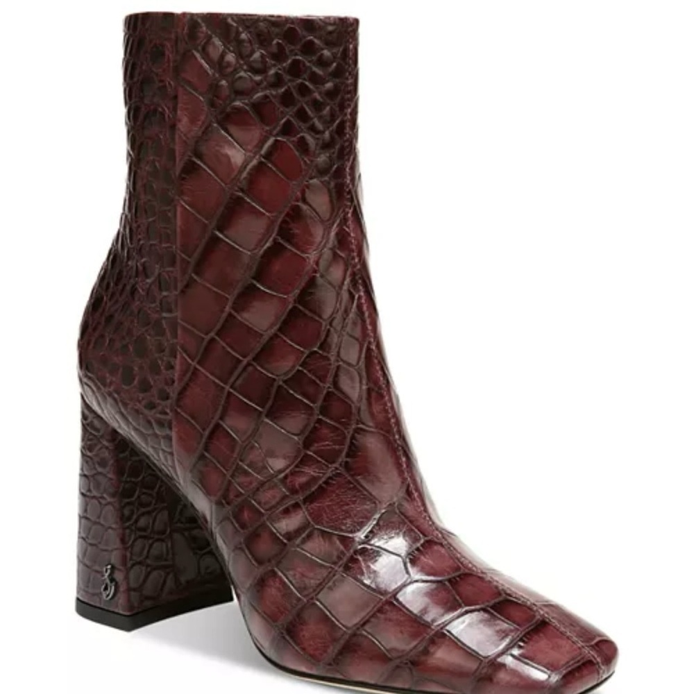 COPY - NIB SAM EDELMAN Codie Bordeaux croc square toe bootie. Size 7 1/2 M